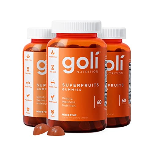 Suplemento nutricional Goli, vitamina gomosa de belleza SuperFruits - 180 unidades - Ingredientes que promueven el colágeno - Frutas mixtas, veganas, a base de plantas, sin OGM, sin gluten y sin gelat