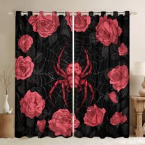 Feelyou Red Spider Animal Curtains Pack of 2 (42x84 Each) for Teen, Valentines Day Rose Flower Curtains Blackout, Romantic Gothic Bedroom Curtains, Curtains and Drapes Decor