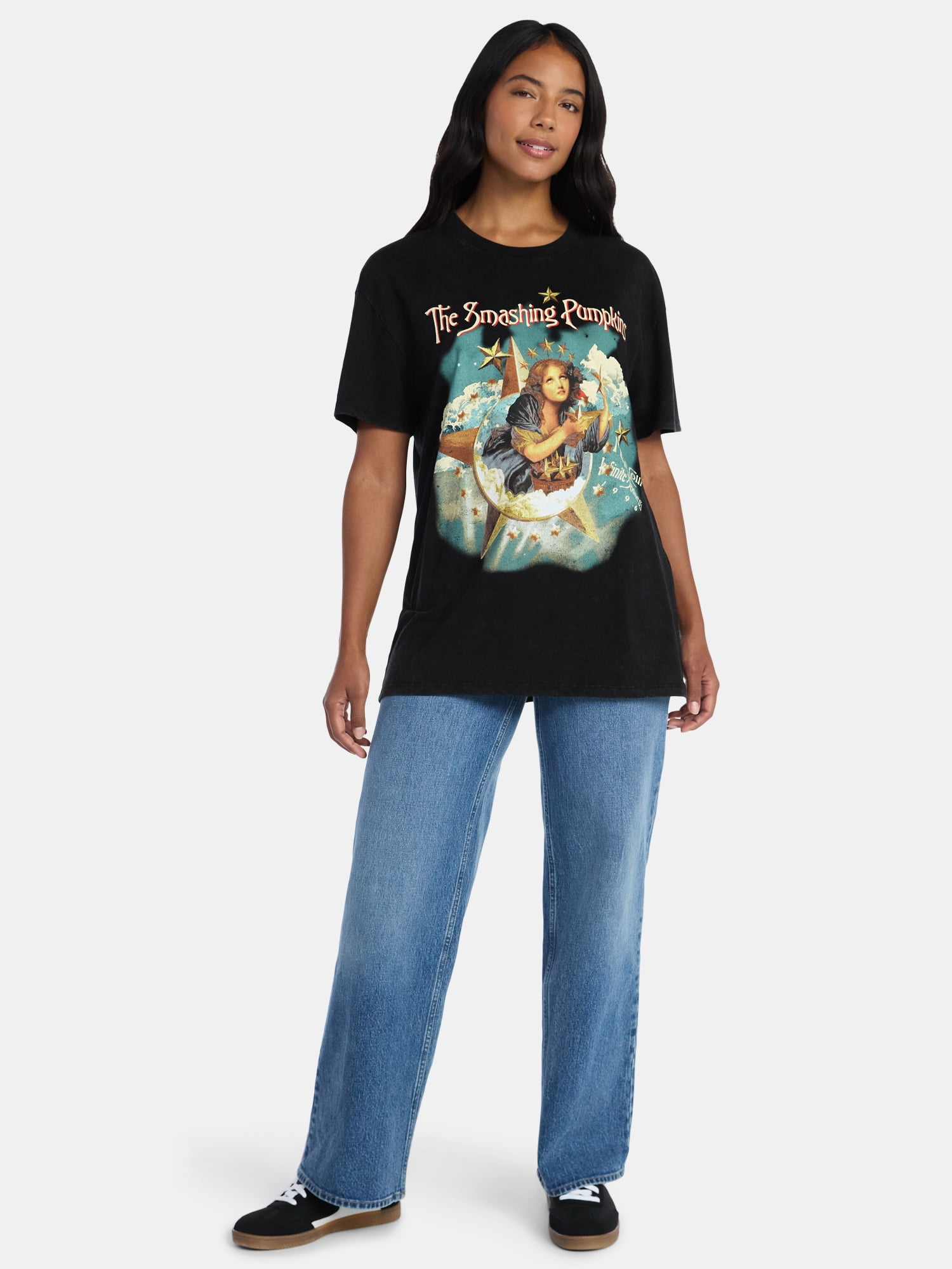 Smashing Pumpkins Women's Front Back Graphic Band Tee with Short Sleeves, Sizes XXS-XXL