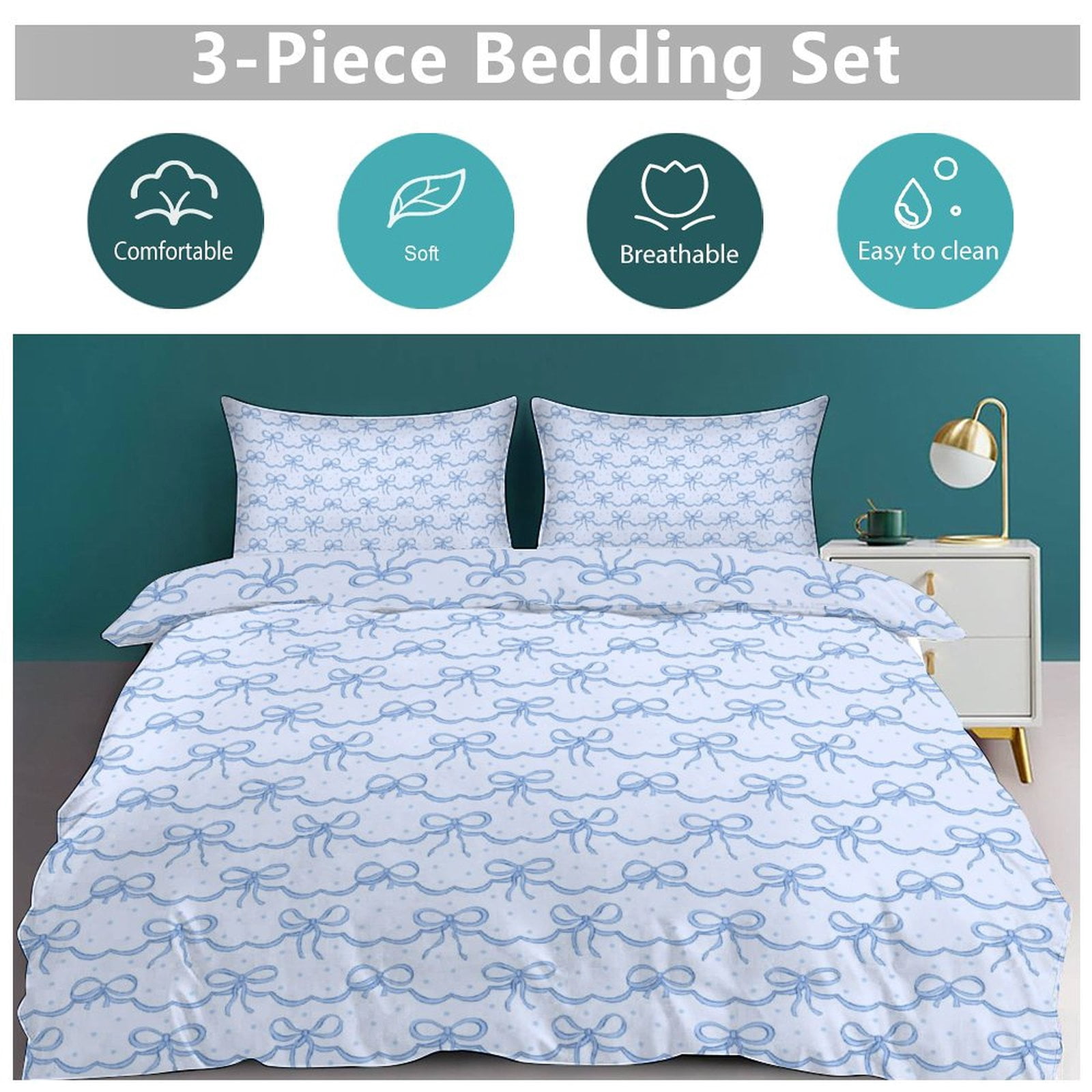 ss Cute Bow Duvet Cover Set Bedding Set Polyester Quilt Cover for Bedroom Decoration