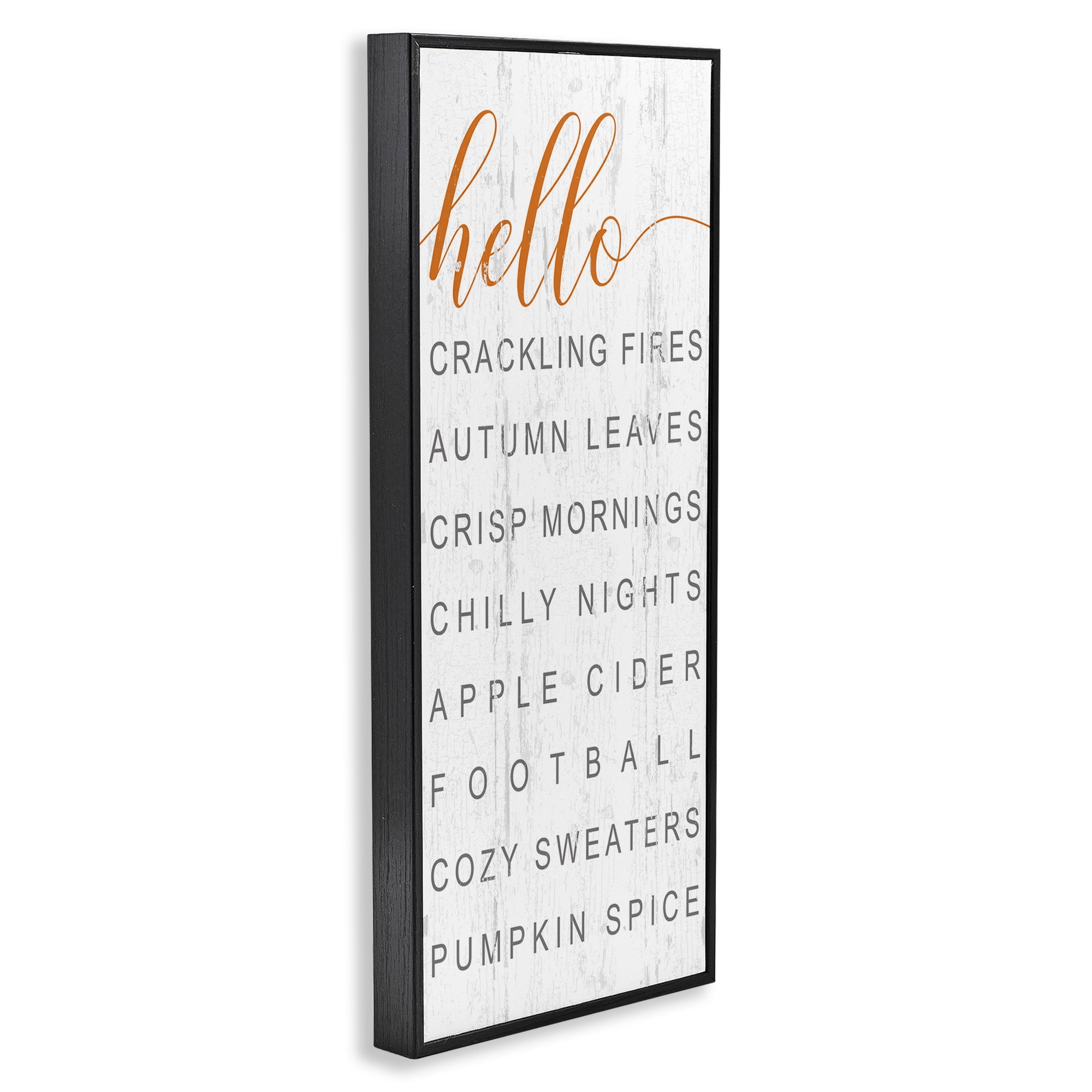 Stupell Industries Hello Fall Favorites Phrases Typography Painting Black Framed Art Print Wall Art, 10 x 24