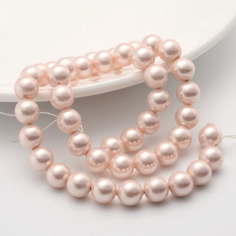Shell Pearl Beads Strands Grade A Polished Dyed Round Pink 10mm Hole: 0.8~1.0mm 38pcs/strand 15~15.5 inch(38~39.5cm)