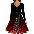 thumbnail image 4 of Women's Fashion Elegant Autumn and Winter Long Sleeve V-Neck Christmas Print Dress for Holiday Parties and Casual Wear, Stylish Women's Seasonal Dress,Red,2XL, 4 of 5