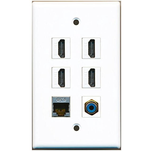 RiteAV - 4 HDMI 1 Port RCA Blue 1 Port Shielded Cat6 Ethernet Wall Plate