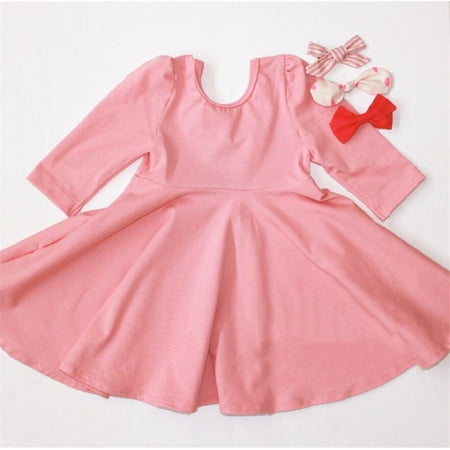 Toddler Kids Baby Girls Solid Princess Swing Tutu Skater Dress Pageant Party Wedding Dresses Pink