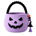 thumbnail image 2 of Halloween Baskets for Kids, Pumpkin Trick or Treat Buckets Cotton Rope Halloween Baskets with Handle,Cute Jack O Lantern Tote Bag for Halloween Party Decor,Purple, 2 of 3