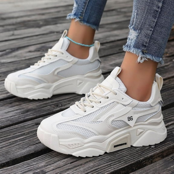 Womens Sneakers Low-top Breathable Solid Color Mesh Sneakers for Women Lace Up Platform Casual Comfortable Trainers Fashion Versatile Candy Color