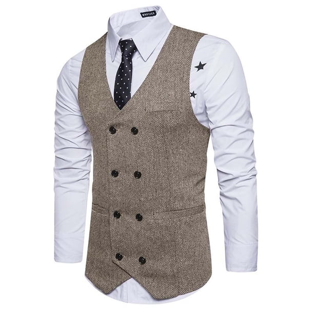 pstuiky Camisetas sin mangas para hombre, Nueva camiseta sin mangas con cuello tipo blazer y estampado de chaleco cruzado para hombre Tops elegantes para mujer l