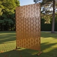 thumbnail image 2 of Tcbosik 76"H x 48"W Outdoor Metal Privacy Screen, Decorative Privacy Fence and Room/Garden Divider, Freestanding Panel with Stand for Patio, Garden, Balcony, Backyard, Brown, 2 of 8