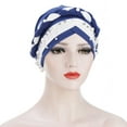 thumbnail image 2 of Visland Women Turban African Pattern Braided Dual Color Faux Pearl Decor Headwrap Sleep Beanie Pre-Tied Bonnet Elastic Knot Cap, 2 of 7