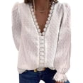 thumbnail image 3 of Camisa De Encaje Para Mujer, Blusa Informal Con Cuello En V, Manga Larga, Ajuste Holgado Para Uso Diario ANGGREK M blanco, 3 of 6