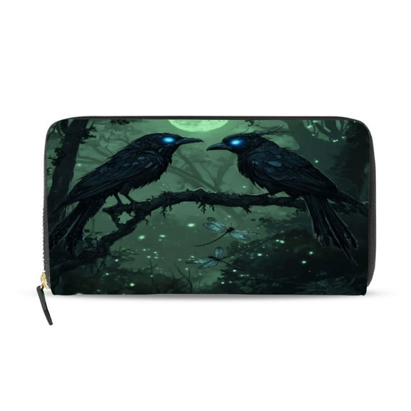 Qxltty The Midnight Crow Women's Leather Wallet Fashion Retro Multi Card Holder with Cell Phone Pocket Mothers Day Gifts