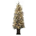 thumbnail image 6 of EcoSummer 4.5ft Slim Pre-Lit Christmas Tree with 200 Warm White Lights, Artificial Small Xmas Tree with Berries & Light-Up Base, Pencil Thin Holiday Decor for Home, Party, Apartment, 6 of 7