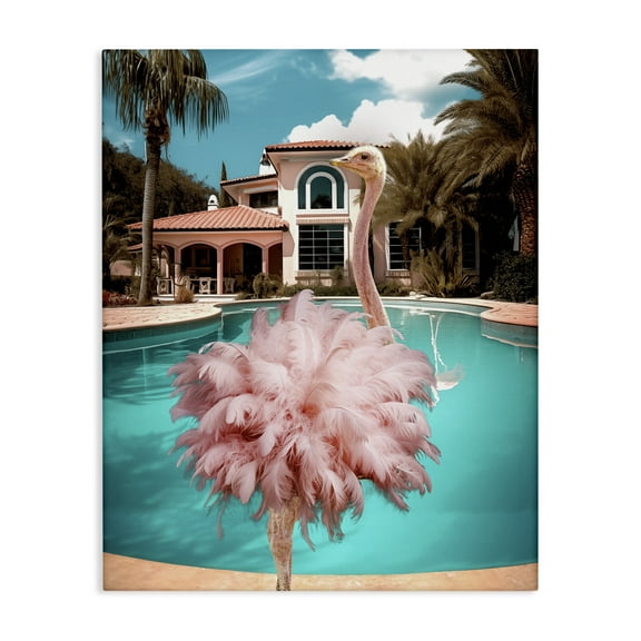 Stupell Industries Pink Feathered Ostrich Animals & Insects Painting Gallery Wrapped Canvas Art Print Wall Art, 16 x 20