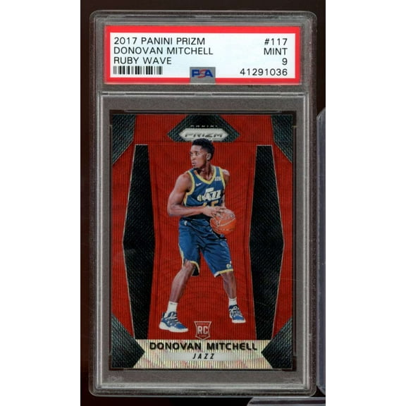 Donovan Mitchell Rookie Card 2017-18 Panini Prizm Ruby Wave #117 PSA 9