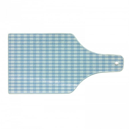 

Checkered Cutting Board Little Squares and Stripes Pastel Color Gingham Repeating Rows Vintage Tile Tempered Glass Cutting and Serving Board Wine Bottle Shape Pale Blue White by Ambesonne