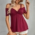 thumbnail image 2 of Off the Shoulder Tops for Women V Neck Twist Front Tunic Shirts Tops Short Sleeve Casual Summer T Shirts Blouses, 2 of 7