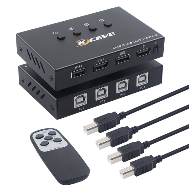 FLhrweasw Monitor Impresora Con Interruptor USB KVM 4 Puertos Caja Divisora de Extensión 4 Entradas Y 4 Salidas
