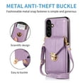 thumbnail image 2 of Allytech Card Holder Case for Samsung Galaxy S24 Plus, Premium PU Leather Kickstand Case with Metal Anti-Theft Buckle & Shoulder Strap, Shockproof Drop Protection Comfortable Grip Case, Purple, 2 of 7