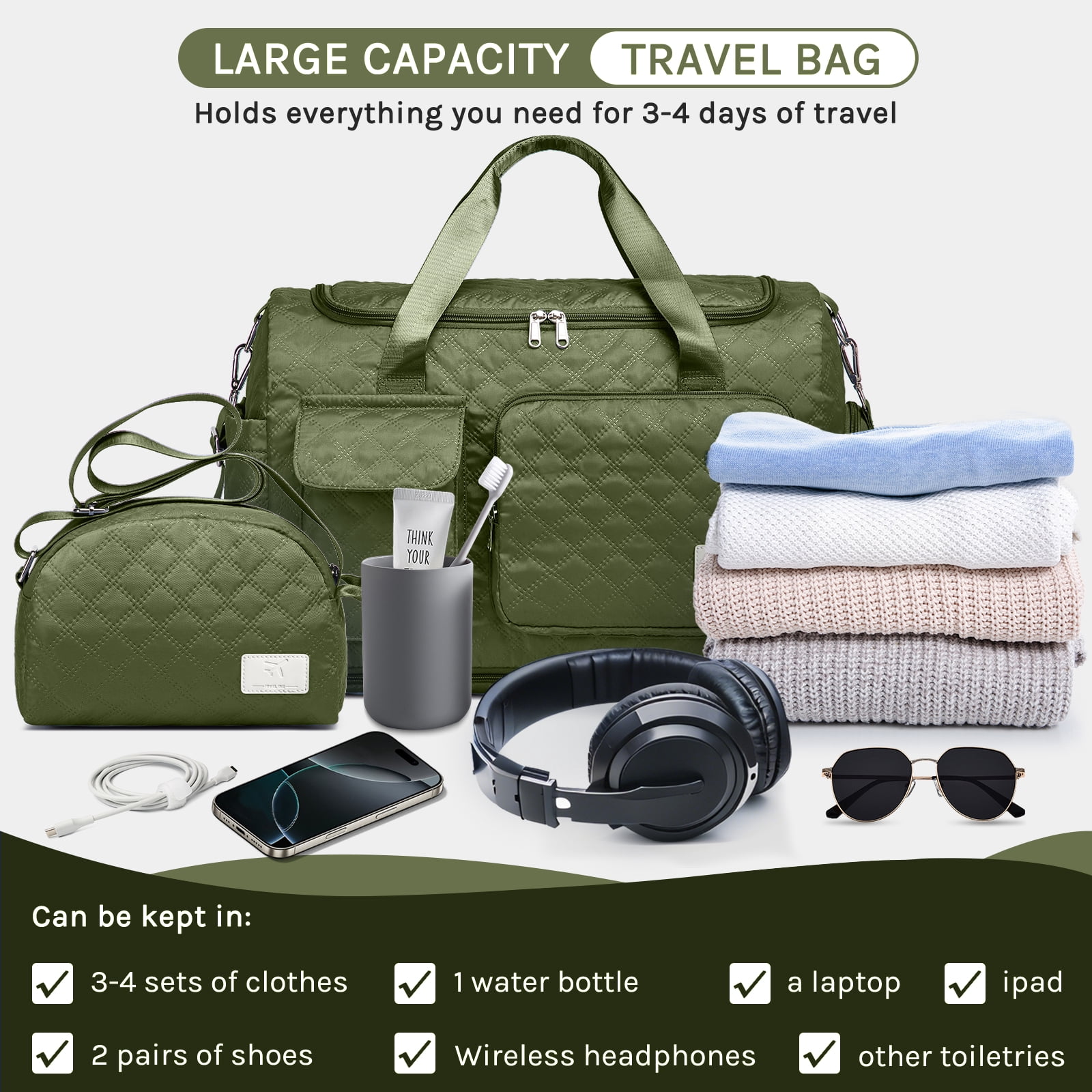 Joyway 2-Piece Expandable Foldable Duffle Bag Set with Wet Pocket and Shoe Compartment, Waterproof Travel and Gym Bags for Men & Women