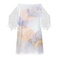 thumbnail image 5 of Fiudx Ofertas Del Día Tops de Encaje con Estampado de Manga Corta y Cuello En V a La Moda para Mujer, 5 of 5