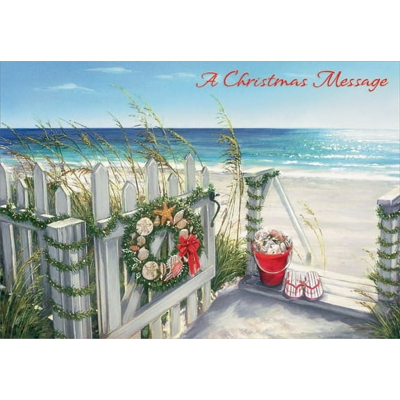 Red Farm Studios Shell Wreath on White Gate Warm Weather Christmas Card (1 card/1 envelope)
