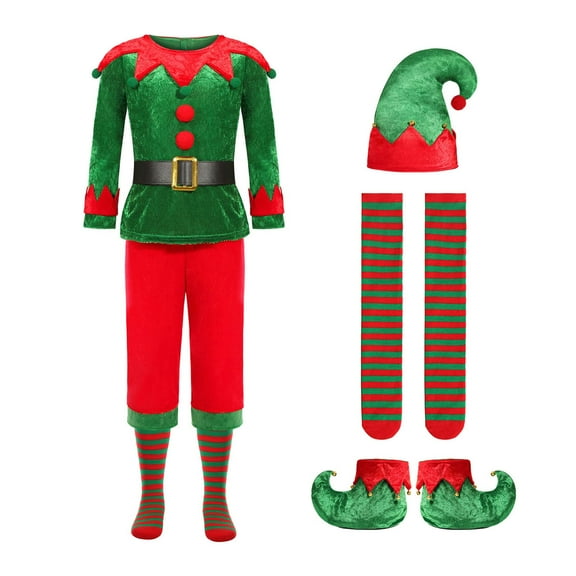 oqasdz Christmas Outfits Elf Set Dress Up Fairy Long Sleeve Christmas Outifts for Boys Party Pageant Performance Apparel for Kids Holiday Attire