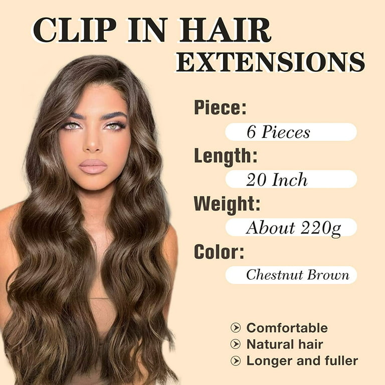 MORICA Clip in Hair Extensions for Women 20 Inch Long Wavy curly Natural  Black Hair Extension Full Head Synthetic Hair Extension Hairpieces