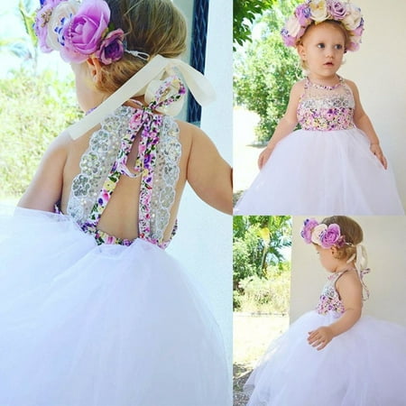 Cute kids Sequins Toddler Baby Girls Tulle Tutu Floral Dress Formal Party Princess Dresses Sundress