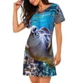 thumbnail image 2 of Fotbe Sea Turtle Swims Bata de Dormir para Mujer con Estampado, Camisón de Algodón de Manga Corta, Ropa de Dormir Casual, 2 of 6