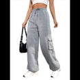thumbnail image 3 of Pantalones Deportivos Cargo para Mujer, Holgados, de Forro , de Pierna , Elásticos, de Cintura Alta, Informales, para Senderismo, para Otoño. Gris L, 3 of 10