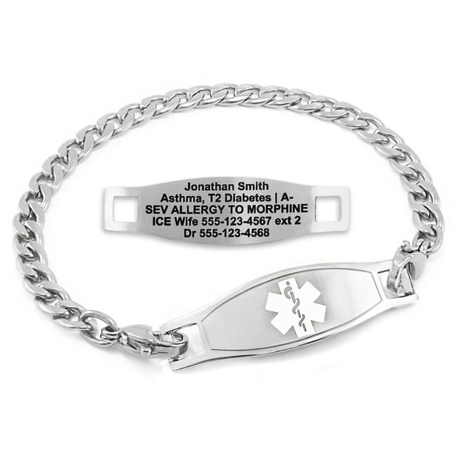 MedicEngraved Bracelet d'Alerte Médicale Personnalisé en Acier Inoxydable - Maillon Gourmette 5 mm