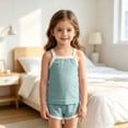 thumbnail image 4 of Juorvia Toddler Girls Summer Outfits 2pc Loungewear Cotton Classic Fitted Sleeveless Tops Color Spliced Shorts(4-5 Years,Green), 4 of 6