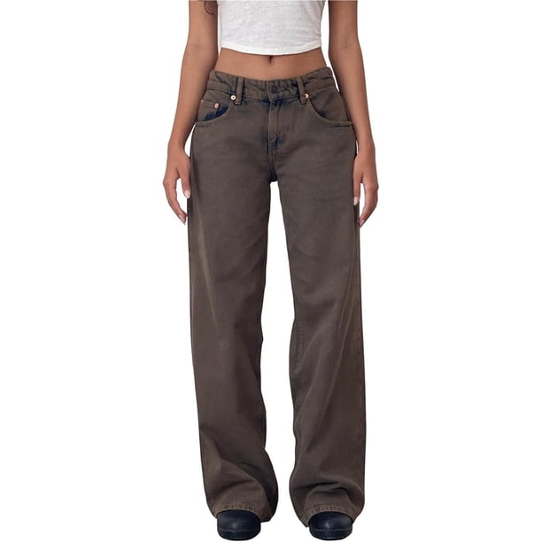 Pantalones vaqueros de pierna ancha for mujer, de talle bajo, holgados, pierna recta, pantalones de mezclilla for novio, pantalones vaqueros sueltos casuales, estilo niña Y2K