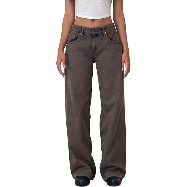 Pantalones vaqueros de pierna ancha for mujer, de talle bajo, holgados, pierna recta, pantalones de mezclilla for novio, pantalones vaqueros sueltos casuales, estilo niña Y2K