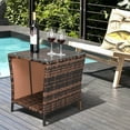 thumbnail image 2 of HiiKaa 19in Wicker Rattan Side Table,Outdoor Square Rattan Coffee End Table with Tempered Glass Top and Storage for Patio Porch Lawn Brown, 2 of 9