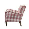 thumbnail image 4 of 34"W Accent Armchair, Modern Barrel Chair with Wood Legs, Curved Backrest Reading Chair with Plaid Pattern, Single Sofa Leisure Club Chair, for Living Room Bedroom Dorm Room, Red, 4 of 7