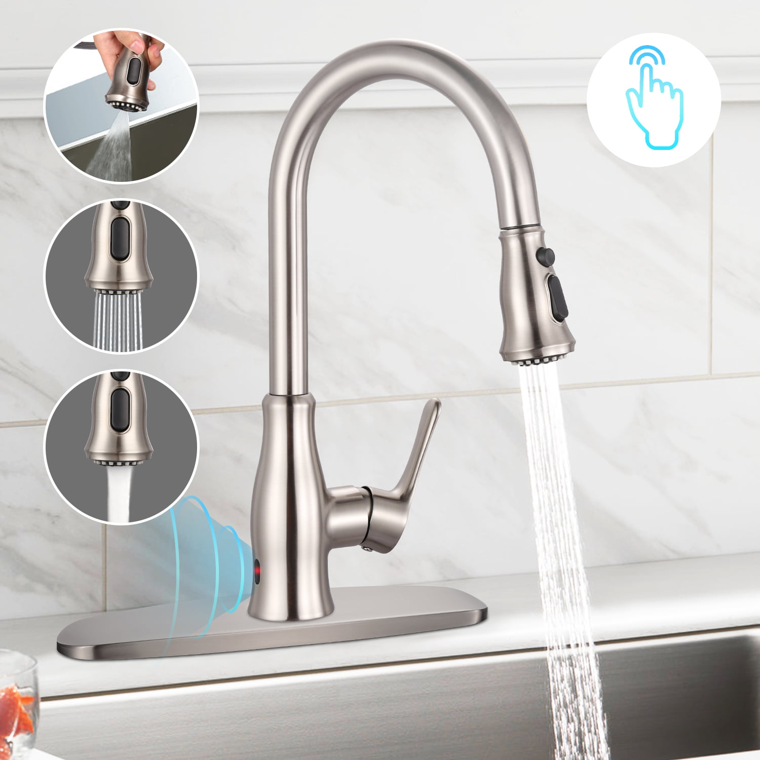 Luxury Solid Stainless Steel Pull Down Kitchen Sink Faucet Double Function Head 