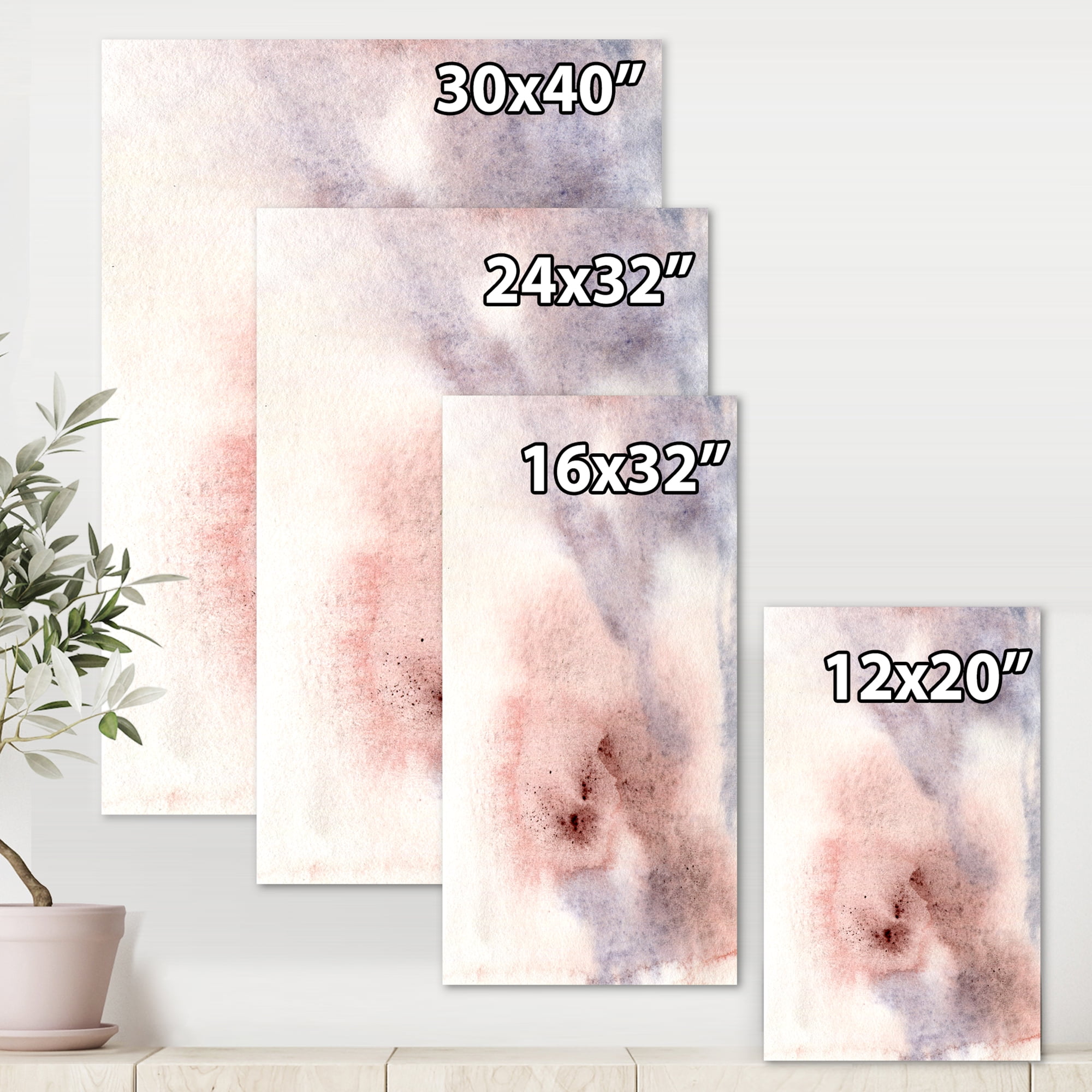 Designart ' Pastel Abstract With Pink Blue Beige and Red Spots ' Modern Canvas Wall Art Print