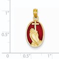 thumbnail image 2 of 14K Yellow Gold Red Translucent Acrylic Praying Hands and Cross Pendant, 2 of 2