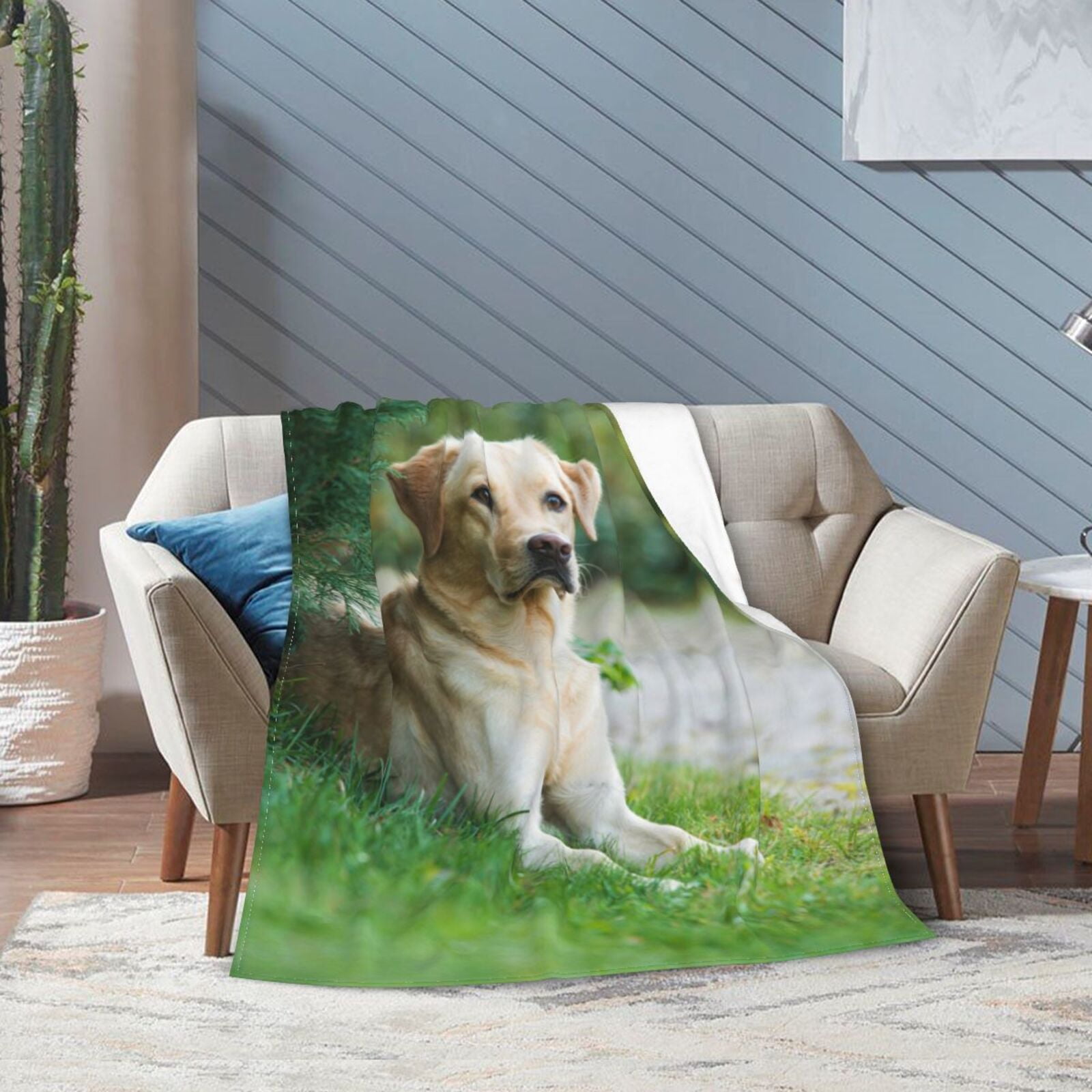 Wijzvio Labrador Retriever Dog Throw Blanket Soft Fuzzy Fleece Blanket For Couch Bed Living Room Decoration 60"X50"