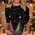 thumbnail image 4 of Womens T Shirts Christmas Tree Snowflake Print 3/4 Sleeve Crew Neck Casual Holiday Top Soft Blouse Outfit Women Clothes Trendy, 4 of 6