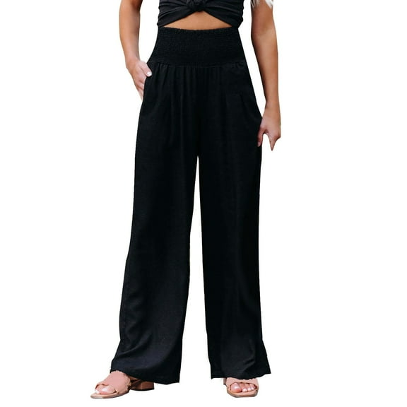 LIJCC Women'S Solid Color Loose High Waist Cotton and Linen Pocket Wide Leg Trousers Women'S Solid Loose Relaxed High Waist Cotton Pocket Wide Leg Pants