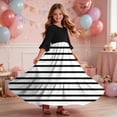 thumbnail image 6 of Girls Short Sleeve Maxi Dress Striped Print Casual Fit and Flare Party Dress with Pockets Black 5-6 Years, 6 of 7