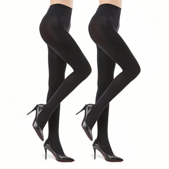 G&Y 2 Pairs Semi Opaque Tights for Women - 70D Microfiber Control Top Pantyhose, 2Black, M