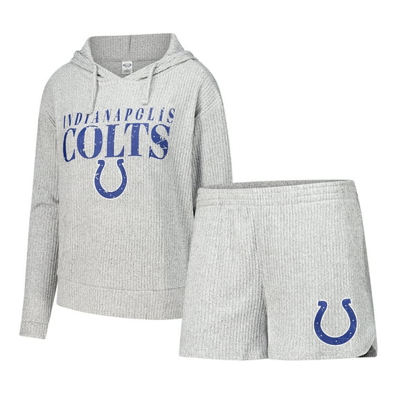 Women's Concepts Sport Gray Indianapolis Colts Juniper Long Sleeve Hoodie Top & Shorts Set