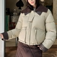 thumbnail image 2 of Oksale Cropped Puffer Jackets for Women Casual Lapel Quilted Outerwear Comfort Long Sleeve Overcoats for Winter 2025 White M, 2 of 8
