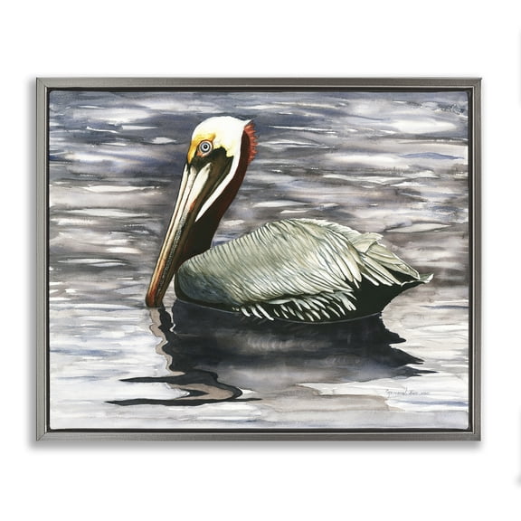 Stupell Industries Traditional Swimming Nautical Pelican Gray Floating Frame Canvas Art, 21 x 17, by Christine Reichow