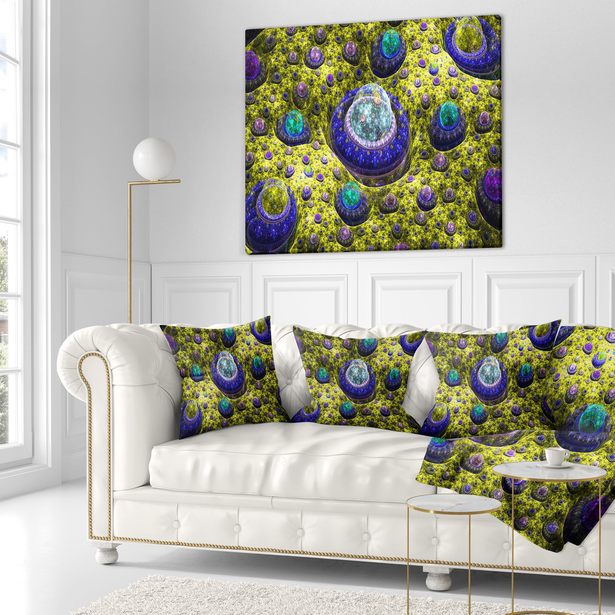 Designart Yellow Fractal Exotic Planet - Abstract Throw Pillow - 18x18
