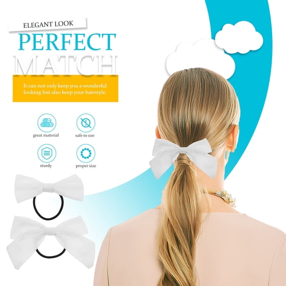 AURARMLET 10Pcs White Cotton Bow Hair Ties Simple Elastic Ponytail Holders for Stylish Hair Decoration